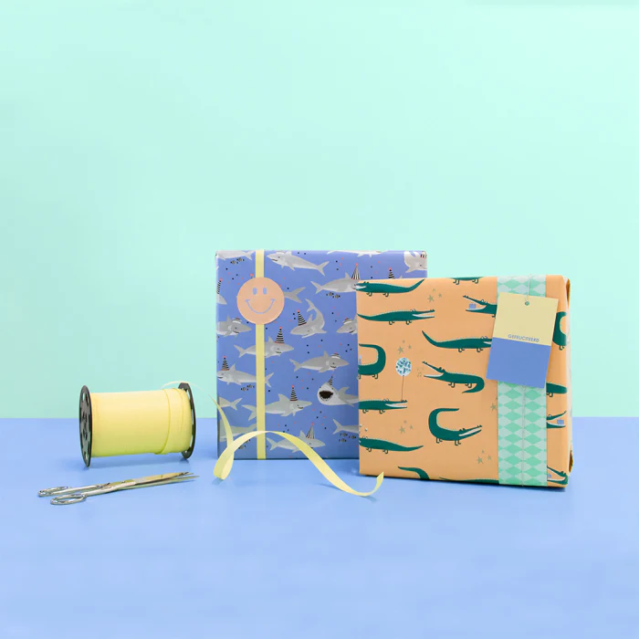 house of products inpakpapier crocodile peach - harlequin mint - 3 m - Afbeelding 3